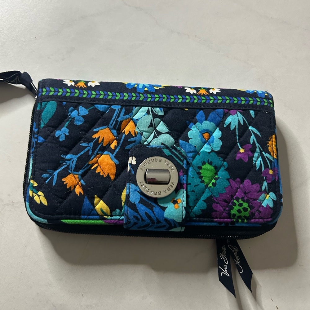 Vera Bradley Black and Blue Quilted Wallet with Floral Design collection bag